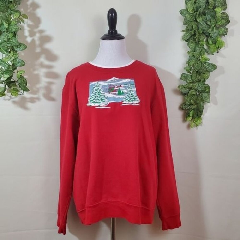 Vintage Christmas Scene Sweater by Mercer Street Studio Red XL X Large Pullover